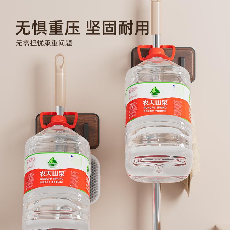 胡桃木拖把壁挂夹免打孔拖把收纳架拖布扫把固定架卫生间挂钩卡扣