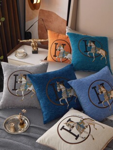 蓓宸H字大马雪尼尔抱枕套 家居沙发靠垫软包床头腰靠办公室午睡神