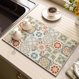 美式复古轻奢厨房台面沥水垫硅藻泥吸水垫速干洗水台水槽吧台垫子