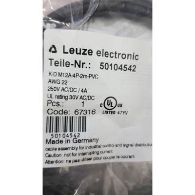 议价劳易测LEUZE光电开关连接线电缆线款K-D M12A-4P-2M-PVC