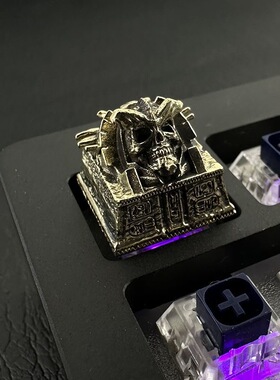 纯铜原创法老埃及骷髅头暗黑系十字轴金属机械键帽朋克风十字轴