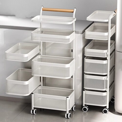 厨房多功能可拆卸框夹缝置物架落地旋转零食小推车蔬菜篮子收纳柜