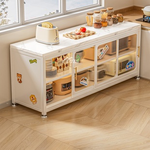 升级推拉门厨房岩板置物架落地多层收纳储物柜家用多功能餐边橱柜