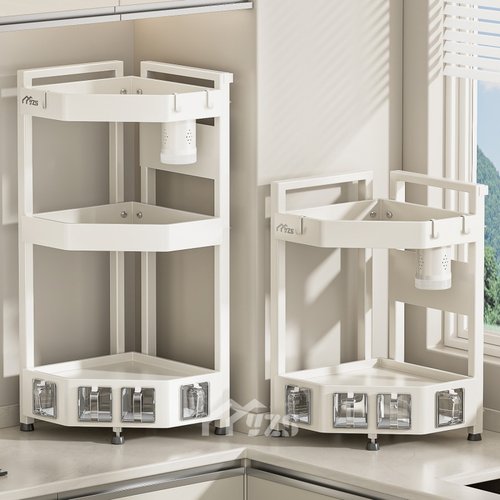 厨房调料置物架带料盒台面家用转角收纳调味料罐多功能三角调料架
