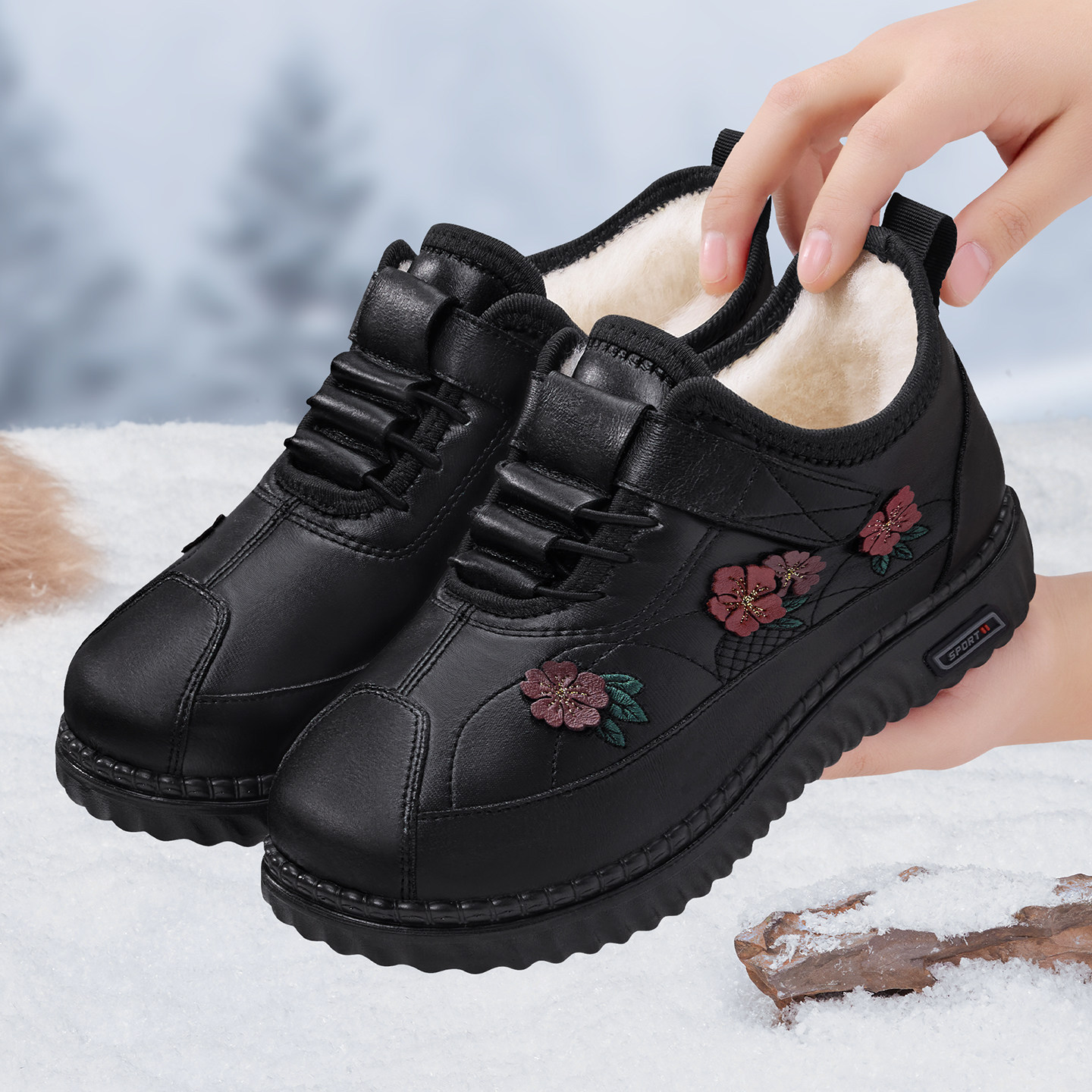 老北京布鞋女冬加绒保暖羊毛奶奶棉鞋舒适软底防滑中老年妈妈棉靴,女鞋,高帮鞋,淘宝优惠券,粉丝福利购,淘宝优惠卷