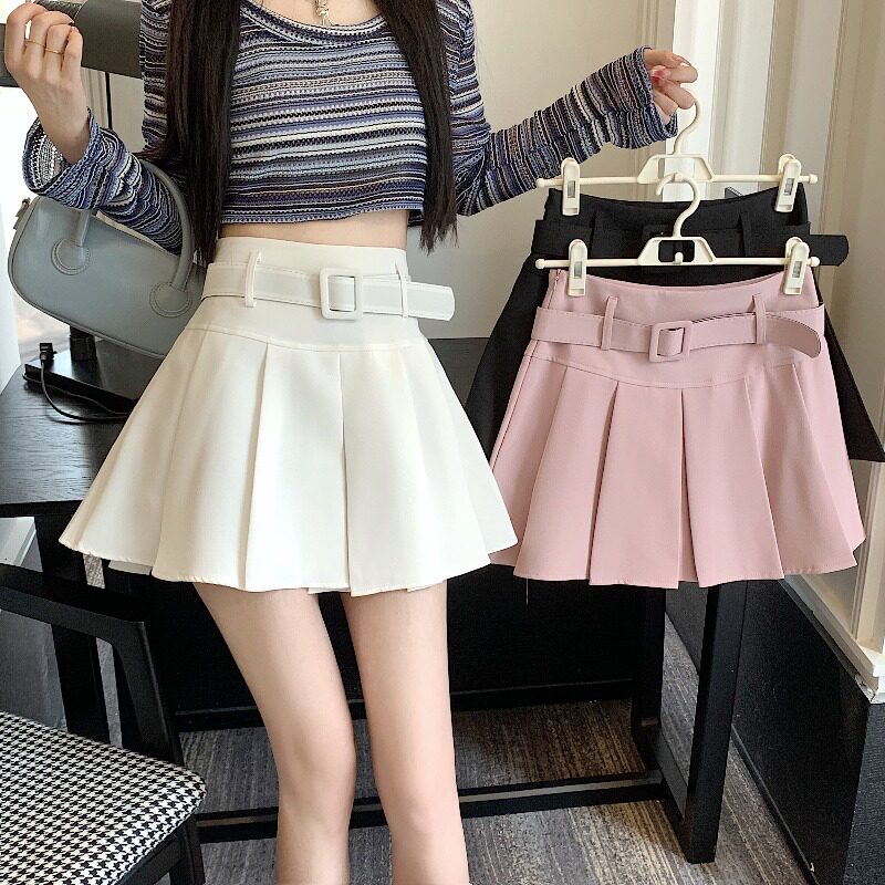 大码辣妹高腰小个子半身裙女2023夏季新款胖mma字防走光百褶短裙