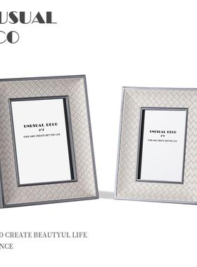 现代轻奢灰色编织皮相框相册售楼处客厅电视柜卧室床头柜装饰摆件