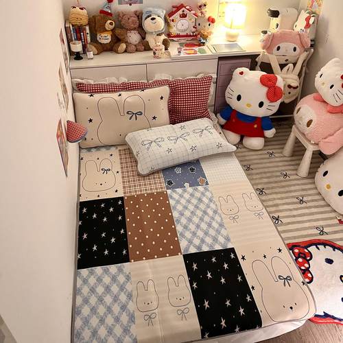 晚安猫ins碎花格格兔A类少女心冰丝凉席可机洗夏季凉感空调软席子