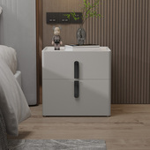 现代简约皮艺床头柜卧室落地皮艺床边柜子轻奢岩板实木收纳柜整装