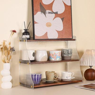 核桃木杯子收纳置物架梯形多层水杯茶杯马克杯咖啡杯碟实木展示架