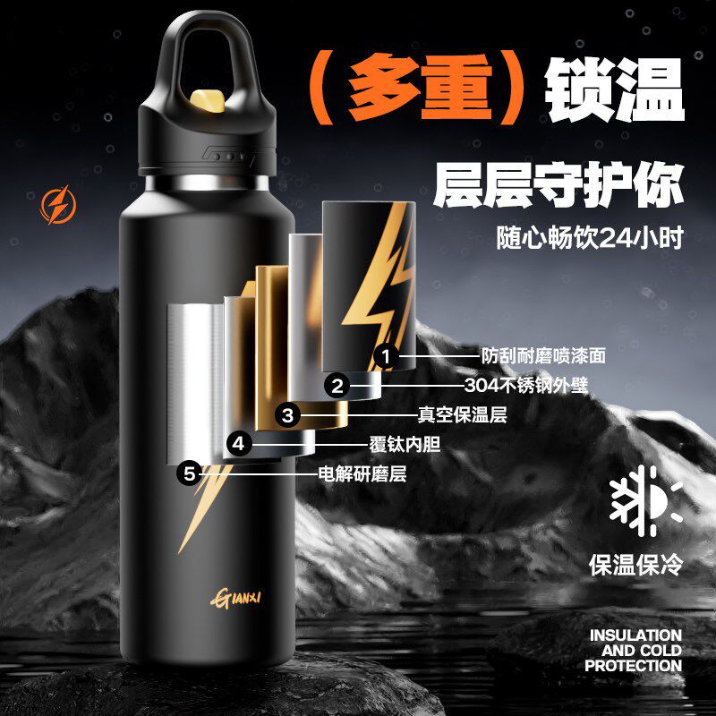 捷安玺纯钛保温杯男款大容量水杯学生上学专用一键开盖茶水分离杯