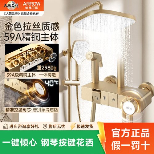 箭牌金色家用淋浴增压花洒