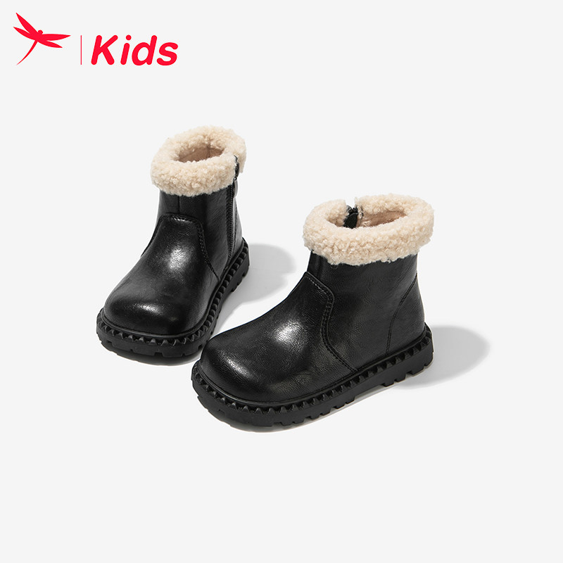 红蜻蜓女童鞋子儿童雪地靴大棉鞋马丁短靴冬加绒皮靴2025新款加厚