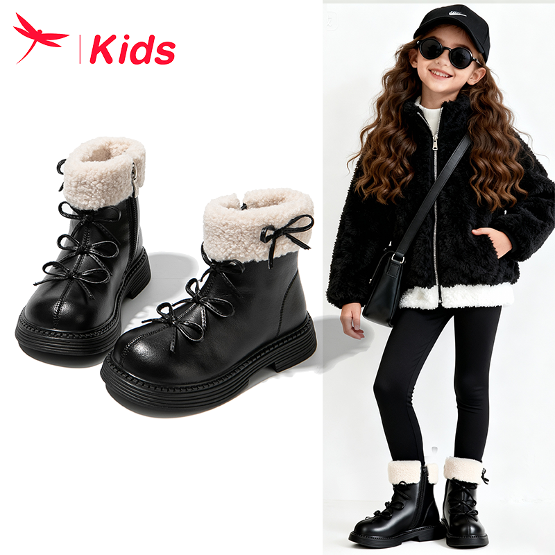 红蜻蜓女童鞋子儿童雪地靴短靴大棉鞋冬2025新款宝宝加绒防水防滑