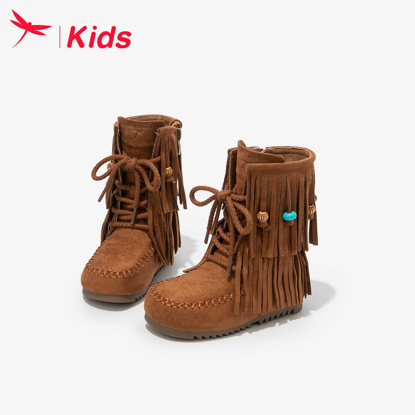 【清仓】红蜻蜓女童靴子儿童马丁短靴2026新款秋冬中筒流苏靴大童