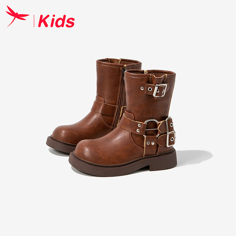 【清仓】红蜻蜓女童鞋儿童马丁短靴子2024新款春秋皮靴女孩秋冬款