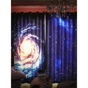 抖音网红款宇宙星空窗帘银河客厅卧室飘窗遮光布帘子来图定制挡风