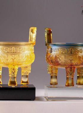 琉璃摆件工艺品大克鼎开业乔迁礼品公司庆典高档礼物摆件三足圆鼎