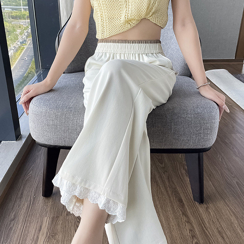冰丝九分微喇裤女夏季薄款高腰休闲八分喇叭裤子女夏阔腿蕾丝女裤