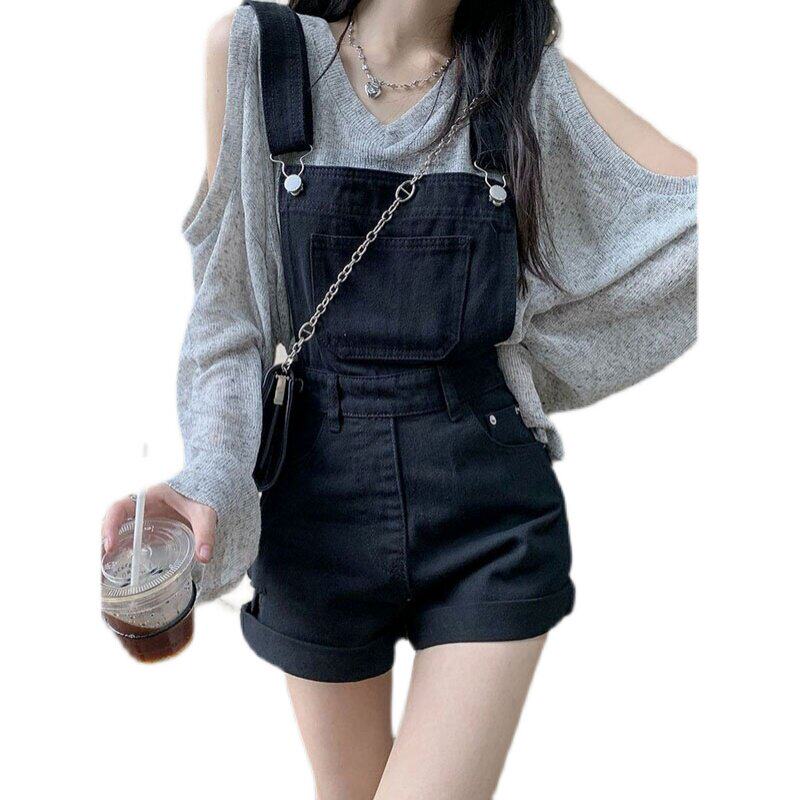 奶系背带短裤套装女夏季2026新款设计感小众小个子复古港风牛仔裤