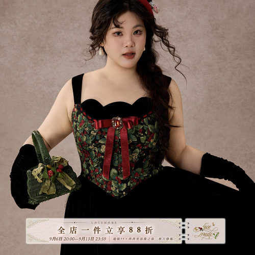 LaceMade大码女装 烟熏莓果 法式复古碎花吊带连衣裙礼服早秋新款