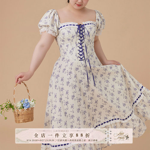 LaceMade大码女装春野蓝藤花