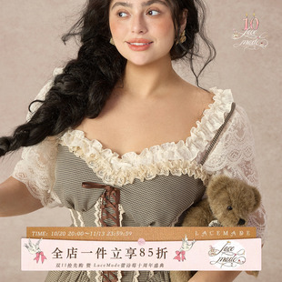 LaceMade大码女装 小熊有约 法式千鸟格咖色大码吊带裙连衣裙长款