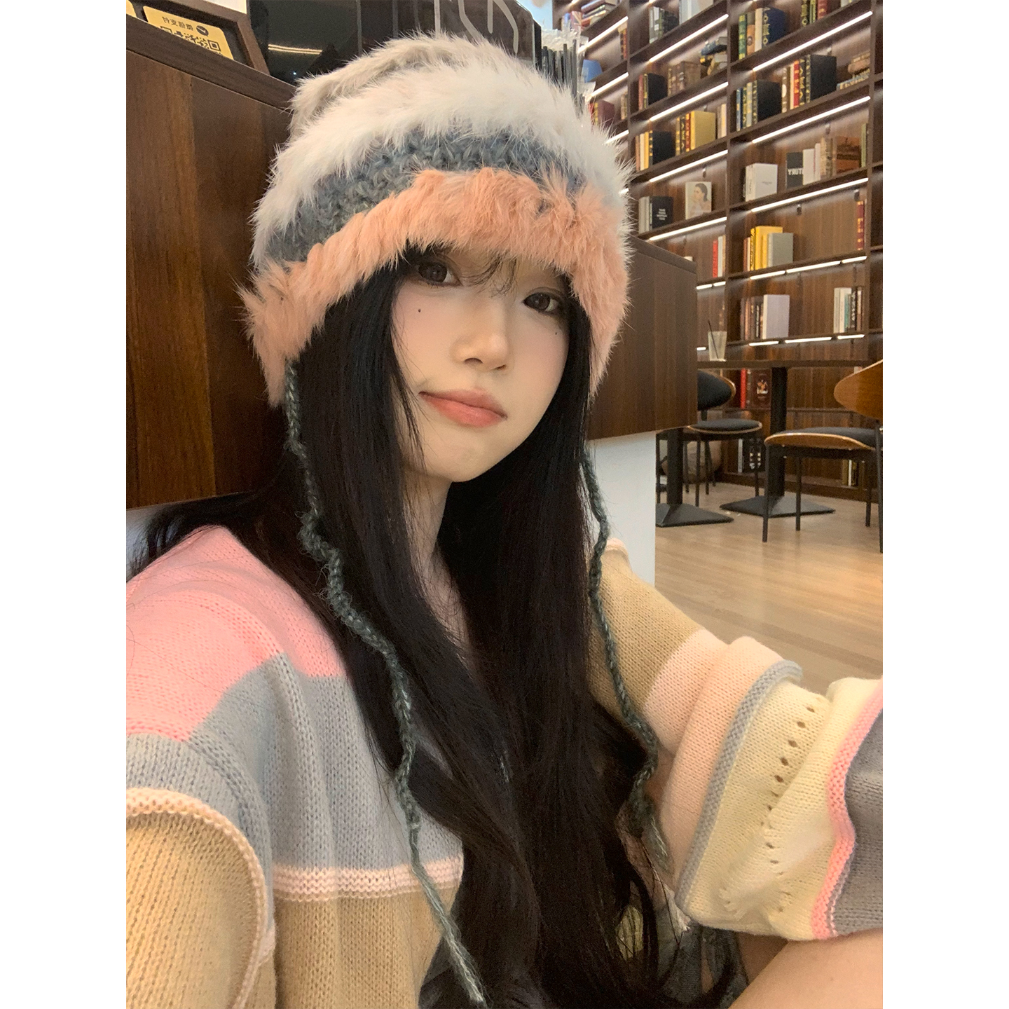 大头围毛绒帽子女款秋冬季针织帽