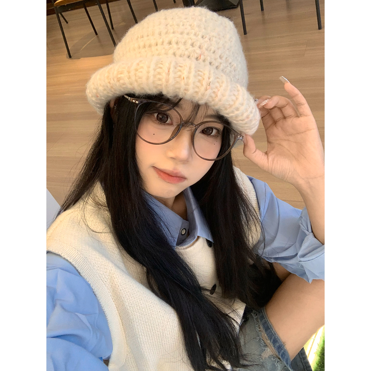 韩版ins混色针织毛线帽子女款