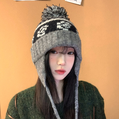 费尔岛风针织帽子女士冬防寒护耳