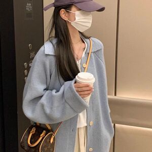 大码胖mm复古慵懒风针织开衫女潮秋冬季300斤宽松百搭毛衣外套ins