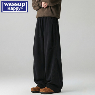 wassup happy美式水洗重磅卫裤男春秋季206新款潮牌休闲直筒裤子