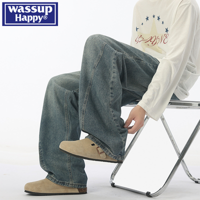 WASSUPHAPPY水洗做旧牛仔裤子男