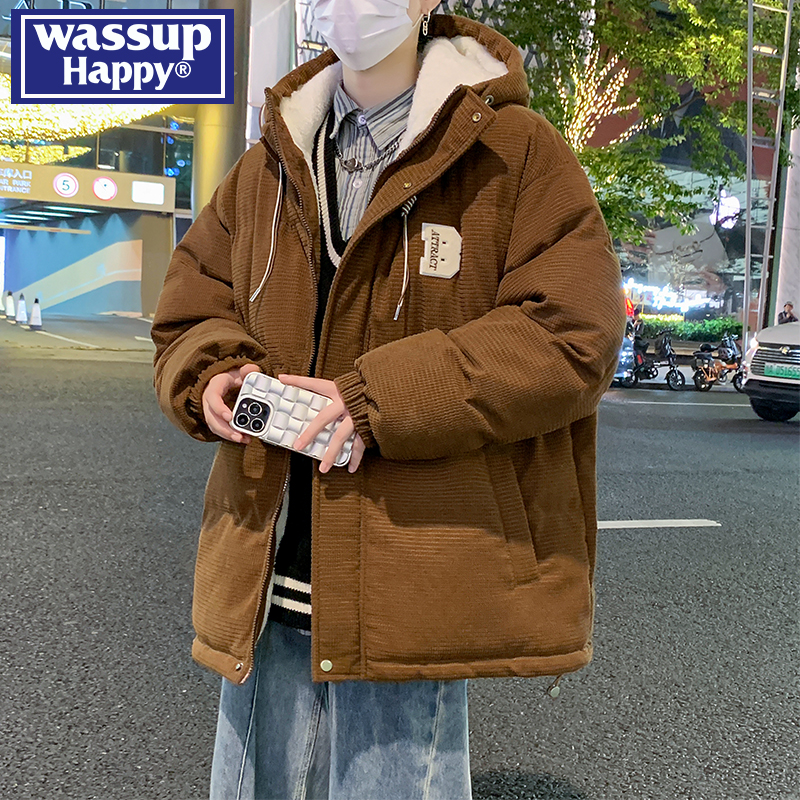 WASSUPHAPPY冬季保暖连帽棉衣男