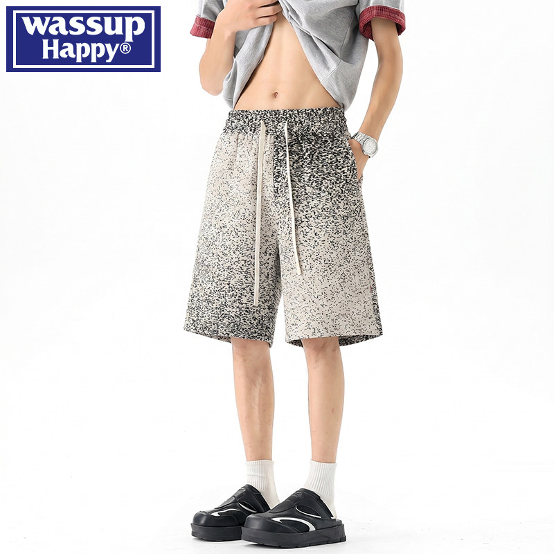 wassup happy扎染薄款冰丝短裤男士夏季三亚海边穿搭速干五分裤子