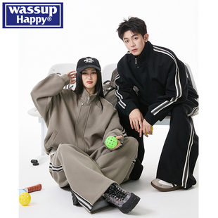 休闲运动帅气两件套装 wassup 新款 卫衣外套男秋季 潮 happy潮牌美式