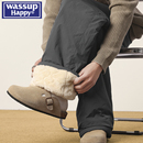 wassup happy羊羔毛加绒卫裤男款冬季新款加厚防水滑雪保暖棉裤子