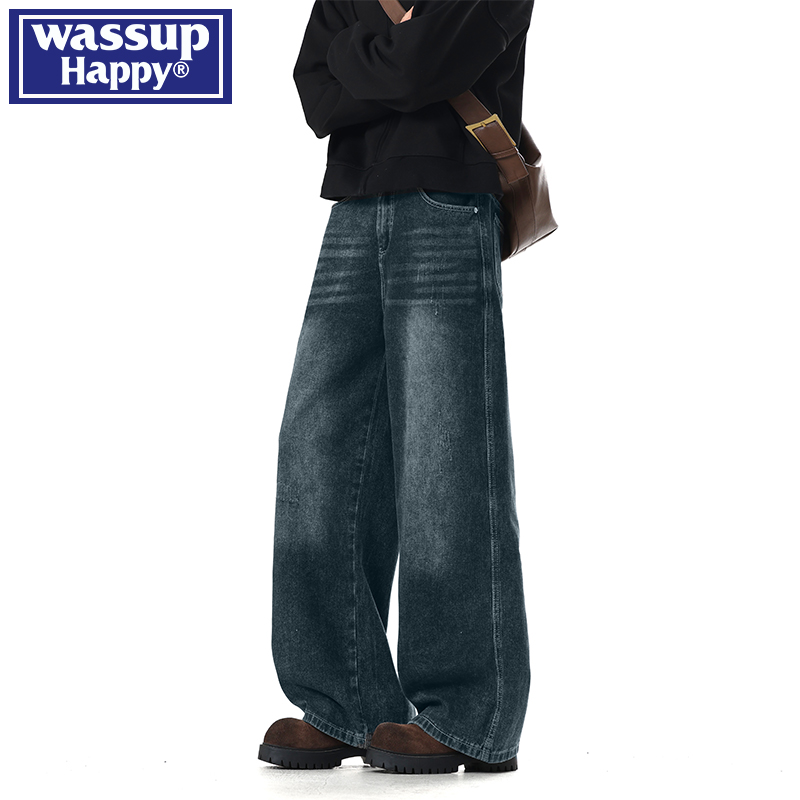 WASSUPHAPPY秋冬直筒牛仔裤子男