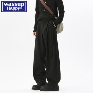 happy复古咖色垂感休闲西装 宽松阔腿长裤 裤 美式 子 男春秋季 wassup