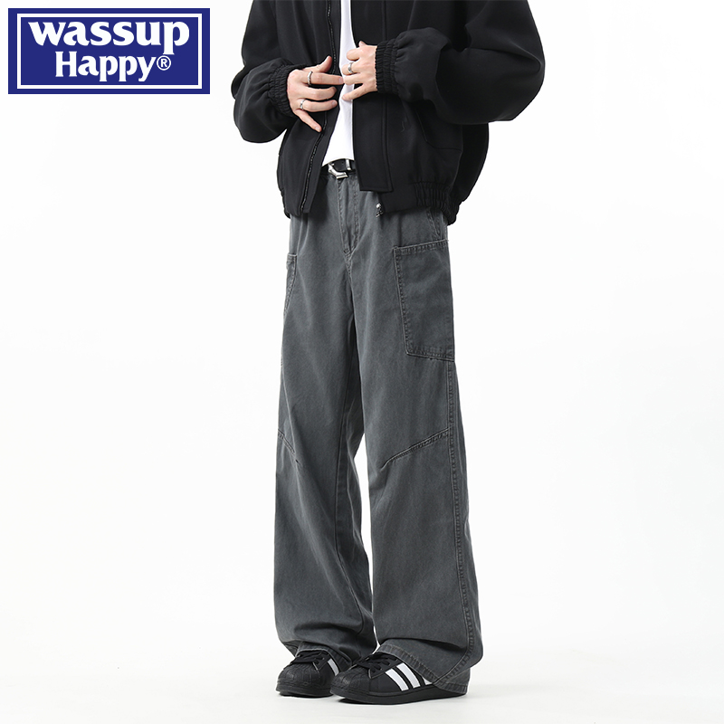 WASSUPHAPPY秋冬直筒牛仔裤子男