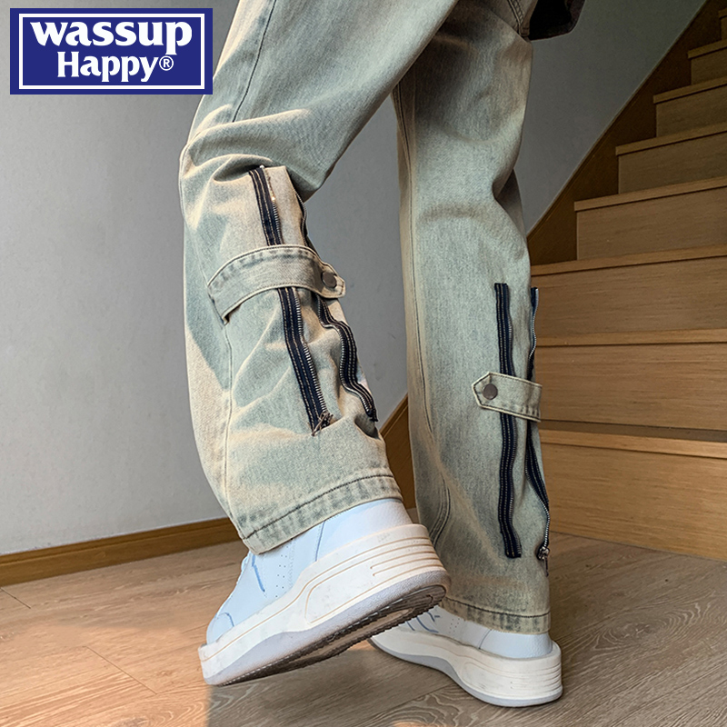 WASSUPHAPPY春秋直筒牛仔裤子男
