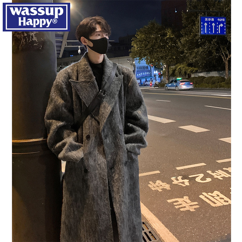 wassup happy韩系毛呢大衣男秋冬季高级感英伦风中长款风衣外套潮,男装,毛呢大衣,淘宝优惠券,粉丝福利购,淘宝优惠卷