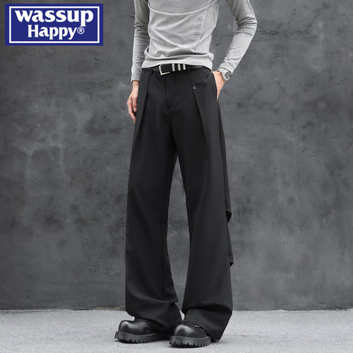 WASSUPHAPPY垂感黑色休闲西裤男