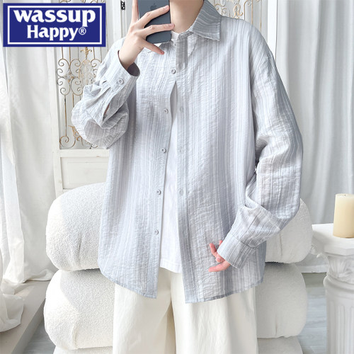 WASSUPHAPPY春秋翻领长袖衬衫男