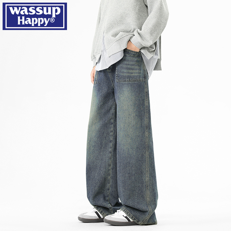 WASSUPHAPPY水洗做旧牛仔裤子男