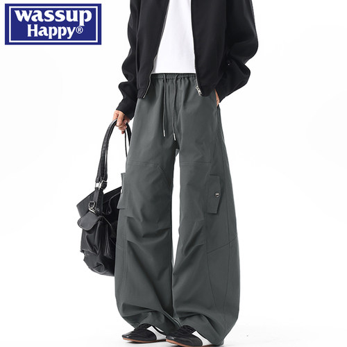 WASSUPHAPPY褶皱设计感伞兵裤男