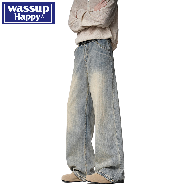WASSUPHAPPY水洗直筒牛仔裤子男