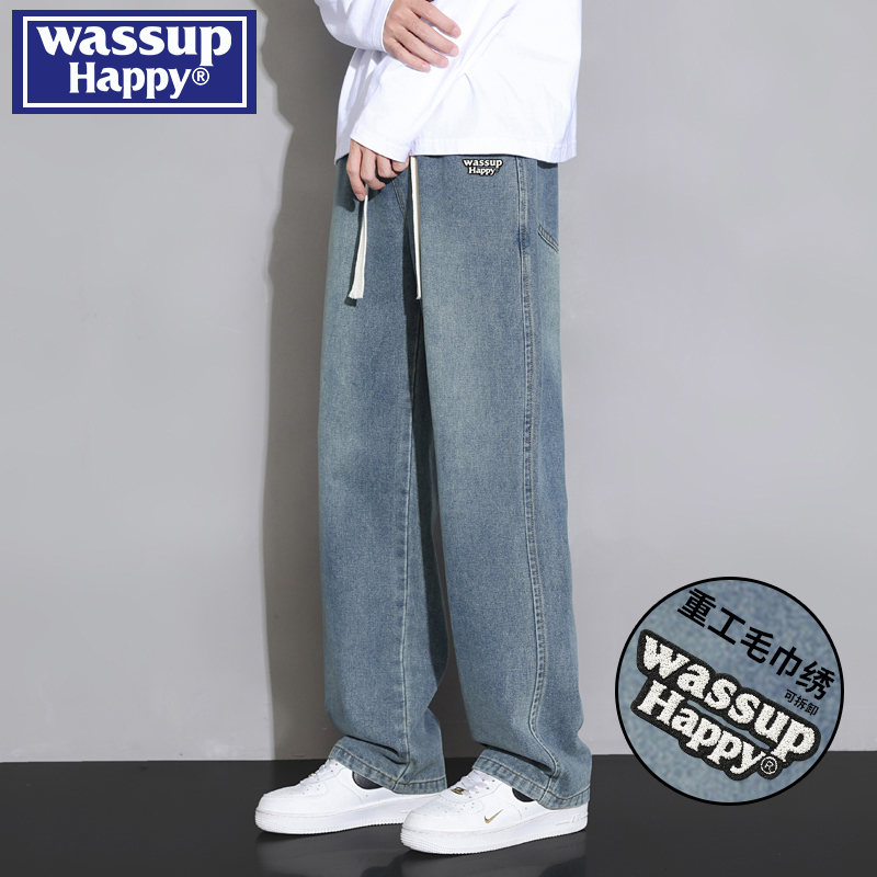 wassuphappy春秋直筒牛仔裤子男