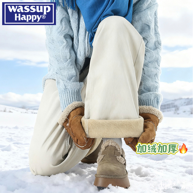 WASSUPHAPPY冬季直筒牛仔裤子男