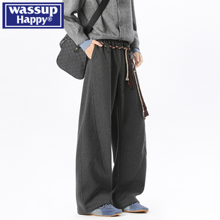 happy美式 宽松直筒阔腿长裤 腰绳设计休闲裤 新款 子男春秋季 wassup